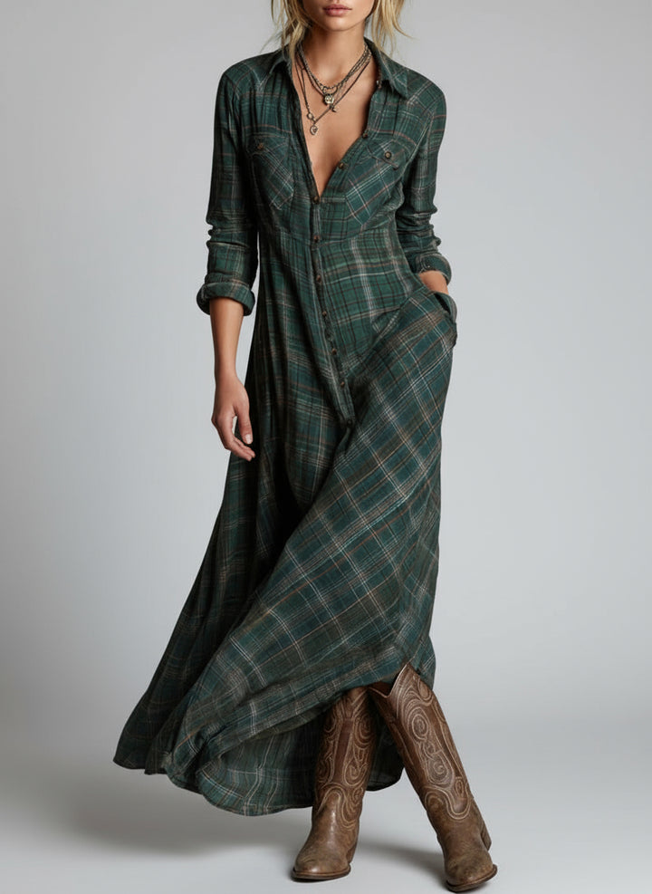 Soraia - Vestido longo xadrez verde